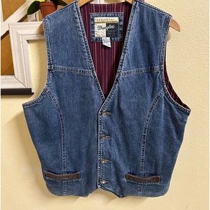 Vintage wrangler outerwear denim vest mens  flannel lined button down size ((XL)